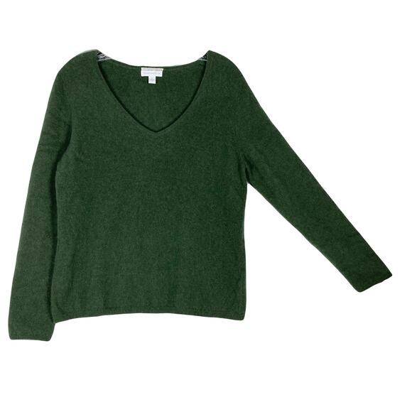 CHARTER CLUB Sweater L Green V-Neck 2-Ply Cashmere Long Sleeve Ribbed Trim - Picture 1 of 6